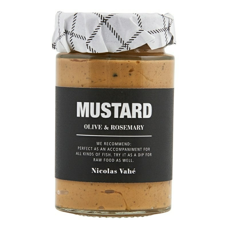 Sennep med oliven og rosmarin. Delikatesser fra Nicolas Vahé. Sennep med oliven og rosmarin. Delikatesser fra Nicolas Vahé.