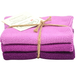 Solwang strikkede karklude i flotte farver. Lyng.