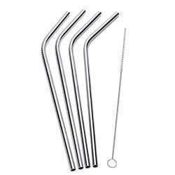 4 genbrugs sugerør i stål inklusiv lille renser til sugerør.