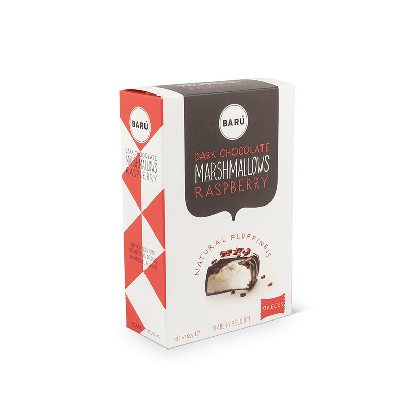 Barû marshmallows med hindbær og mørk chokolade. Barû marshmallows med hindbær og mørk chokolade.
