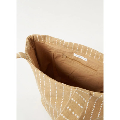 Indkøbsnet i kanvas med lange hanke og lukket lomme.