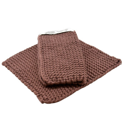 Strikkede grydelapper i økologisk bomuld fra Solwang.