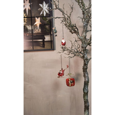 Julepynt med julemand i helikopter.