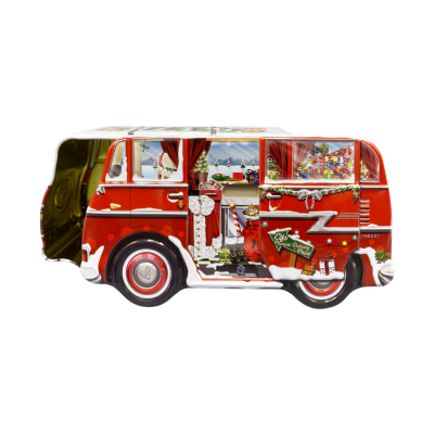 Kagedåse som julemandens Autocamper.