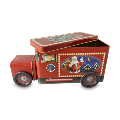 Kagedåse til julesmåkager som julemandens lastbil