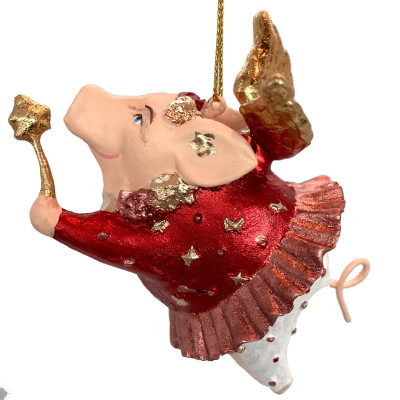 Håndlavet julepynt. Flyvende gris med englevinger.