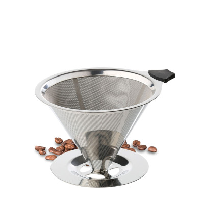 Kaffefilter og kaffetragt i rustfrit stål.