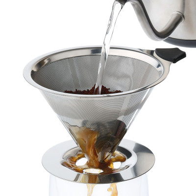 Kaffefilter og kaffetragt i rustfrit stål.