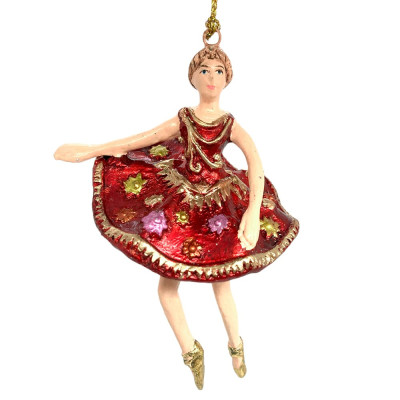Balletdanser i rød kjole. Håndlavet julepynt.