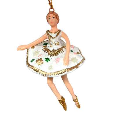 Balletdanser i hvid kjole. Håndlavet julepynt.