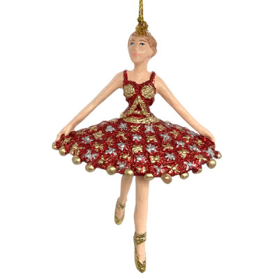 Balletdanser med rød kjole. Håndlavet julepynt.
