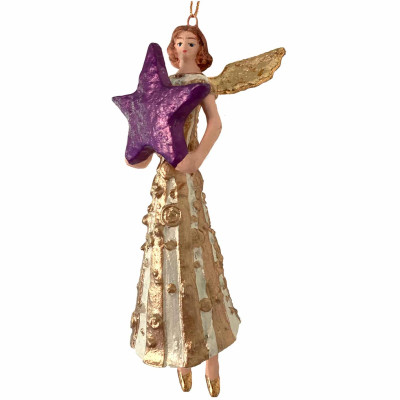 Engel med kjole og stjerne. Håndlavet julepynt.