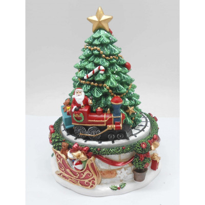 Spilledåse med tog, juletræ og julemusik.