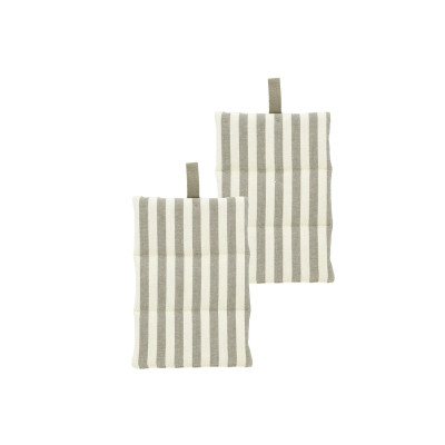 Grydelapper med beige striber.