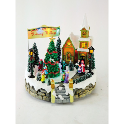 Spilledåse julelandsby med lys og julemusik.