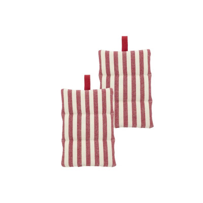 Grydelapper med røde striber.